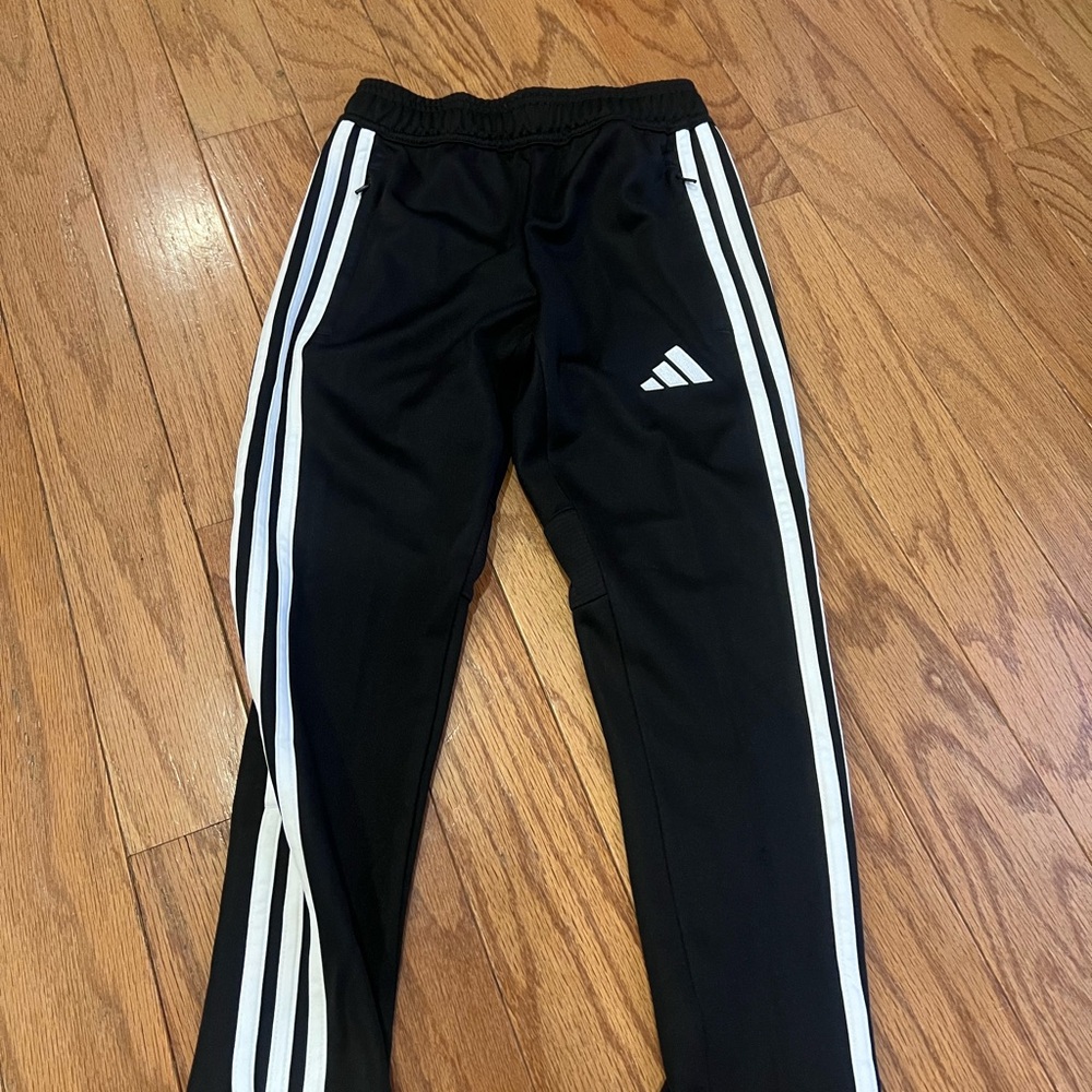 adidas Black Joggers with White Side Stripes - Kids